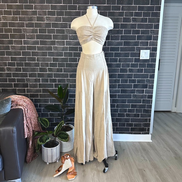 CHIC LINEN HALTER TOP & WIDE LEG PANT SET - Picture 2 of 12